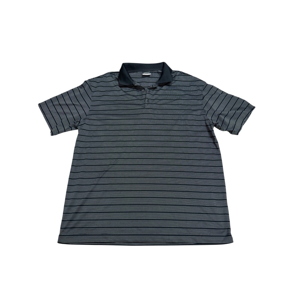 Nike Golf Mens XL Dri-FIT Polo Shirt Black Grey Striped Short Sleeve Performance